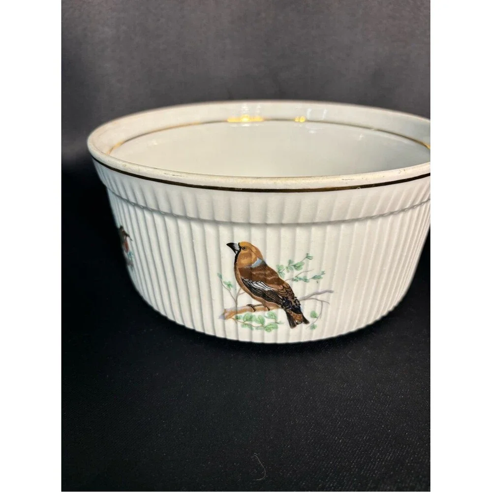 VTG RARE Louis Lourioux Le Faune Bakeware Dish Porcelain Birds France